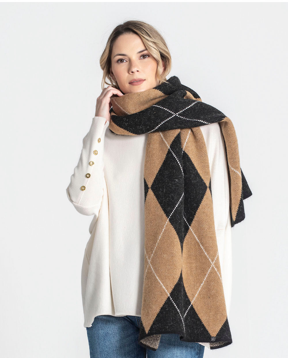 Bufanda jacquard rombos negro Rüga