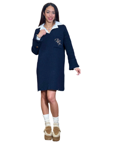 Vestido marino con bordados en bolsillo Rüga