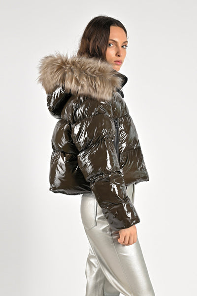 Chaqueta corta Glenora Glossy Black Olive Canadian Classics