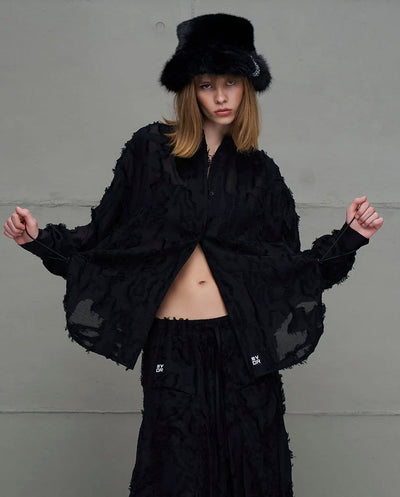 Camisa negra semi transparente flecos 18171 #VDR Viadellerose