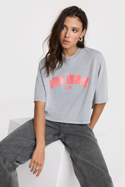 Camiseta crop gris claro logo rosa relieve Alix the label