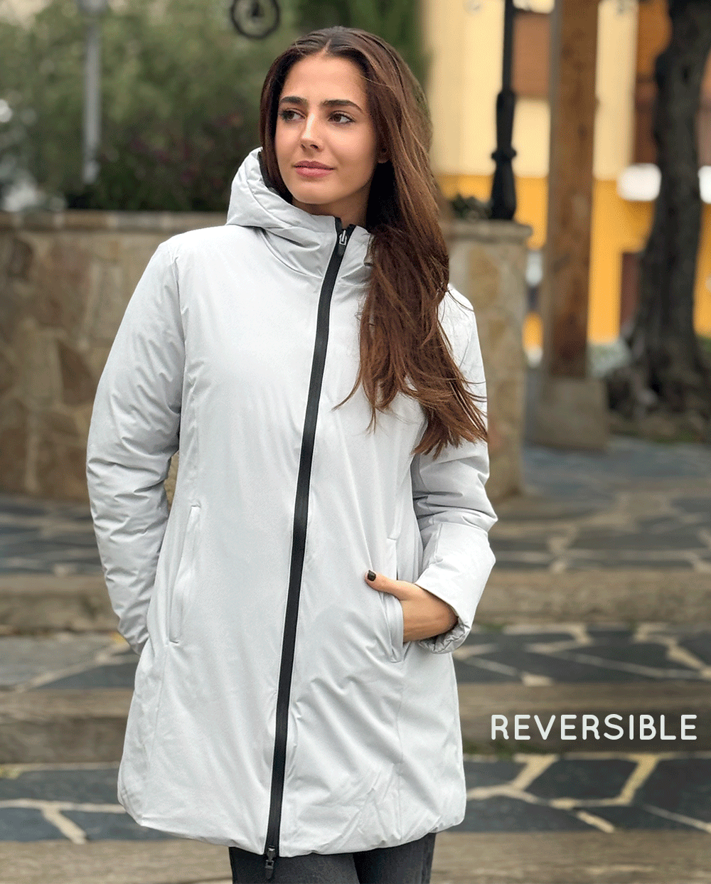 Chaqueta Reversible Moosonee largo gris microchip Canadian