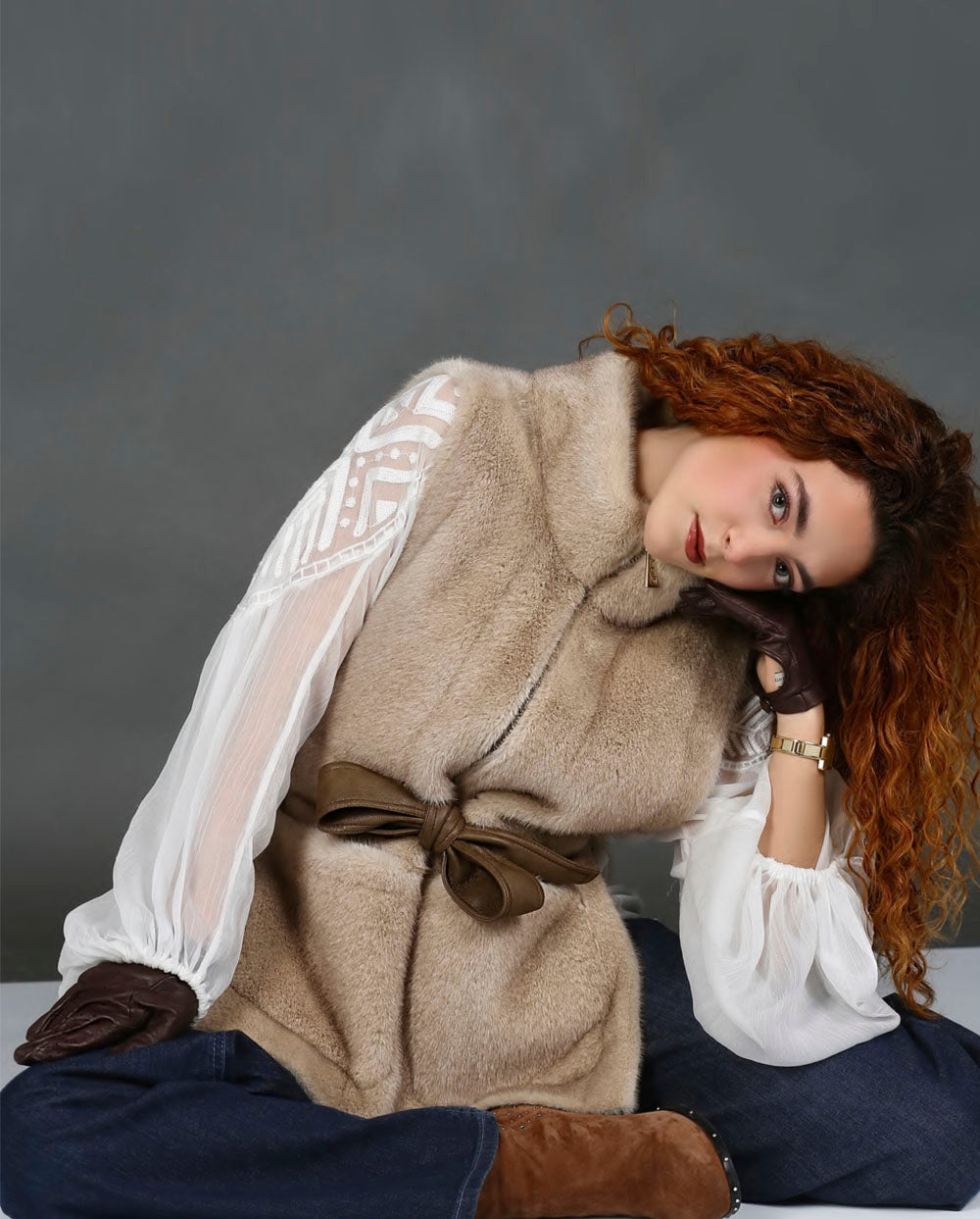 Chaleco eco pelo beige Glox