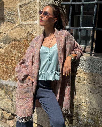 Chaqueta lana reversible rosa Poc a Poc