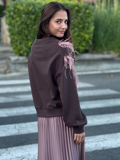 Sudadera marrón chocolate plumas D´elle
