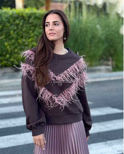 Sudadera marrón chocolate plumas D´elle