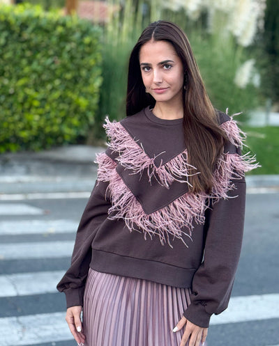 Sudadera marrón chocolate plumas D´elle