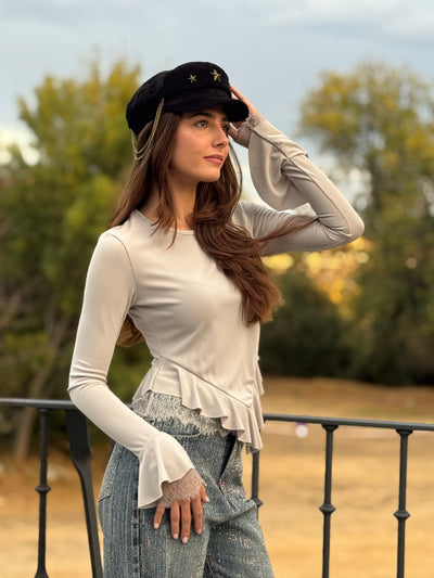 Top manga larga gris piedra D´elle