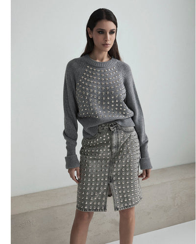 Falda denim gris tachas Odi et Amo