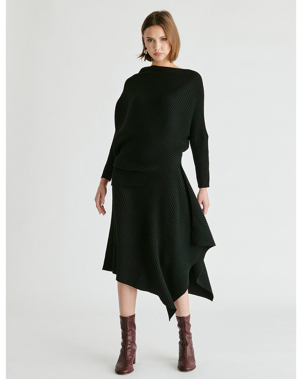 Falda punto drapeado negro Paisie London