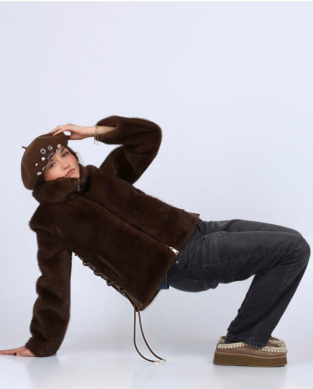 Chaqueta eco pelo marrón SG405 Glox