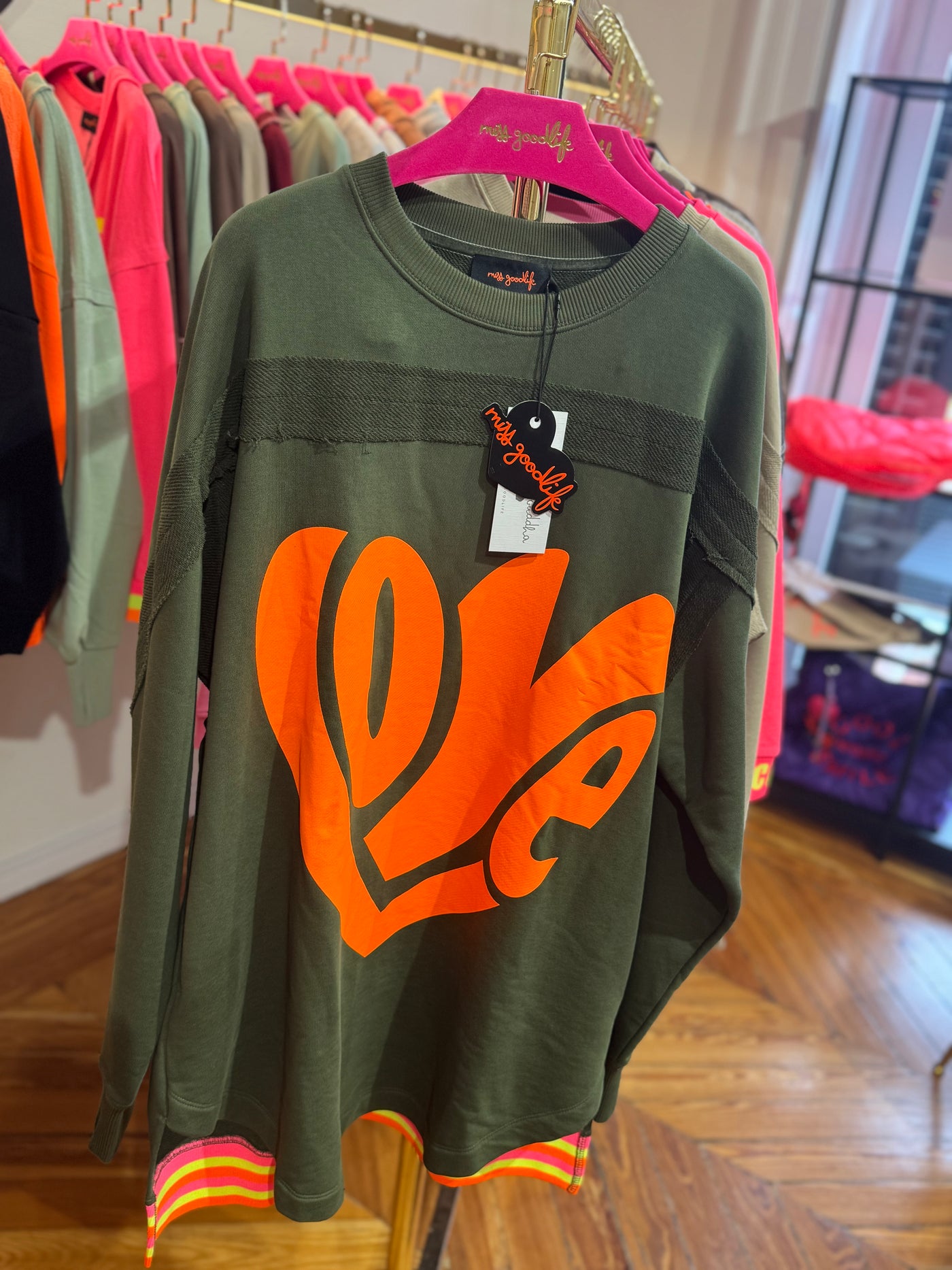 Sudadera larga Love verde Miss Goodlife