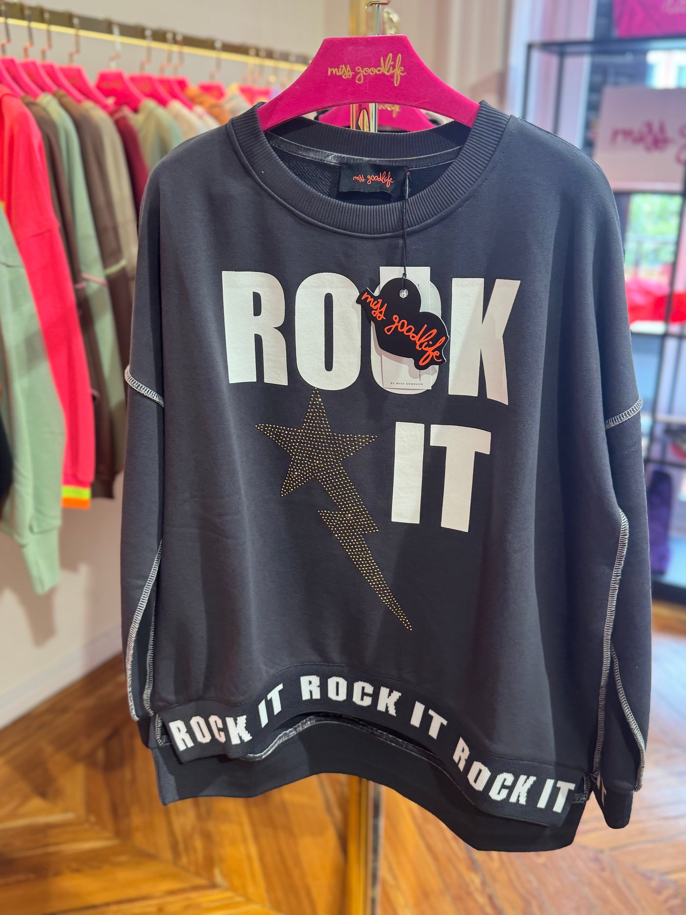 Sudadera Rock It Strass gris antracita Miss Goodlife