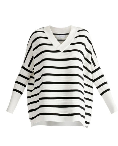 Jersey Canalé cuello pico raya blanco y negro Paisie London