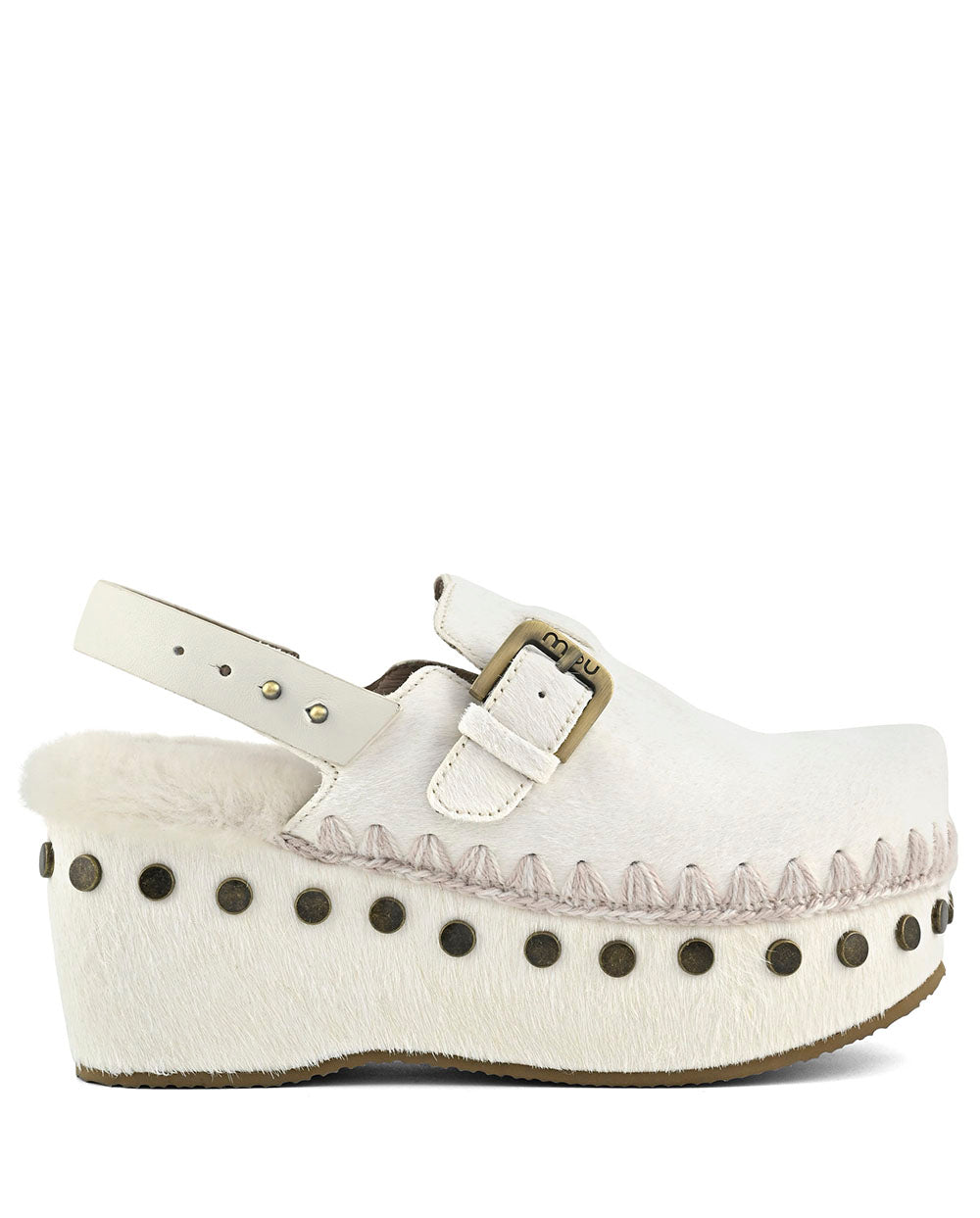 MOU clog pony skin back strap blanco