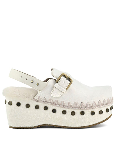 MOU clog pony skin back strap blanco