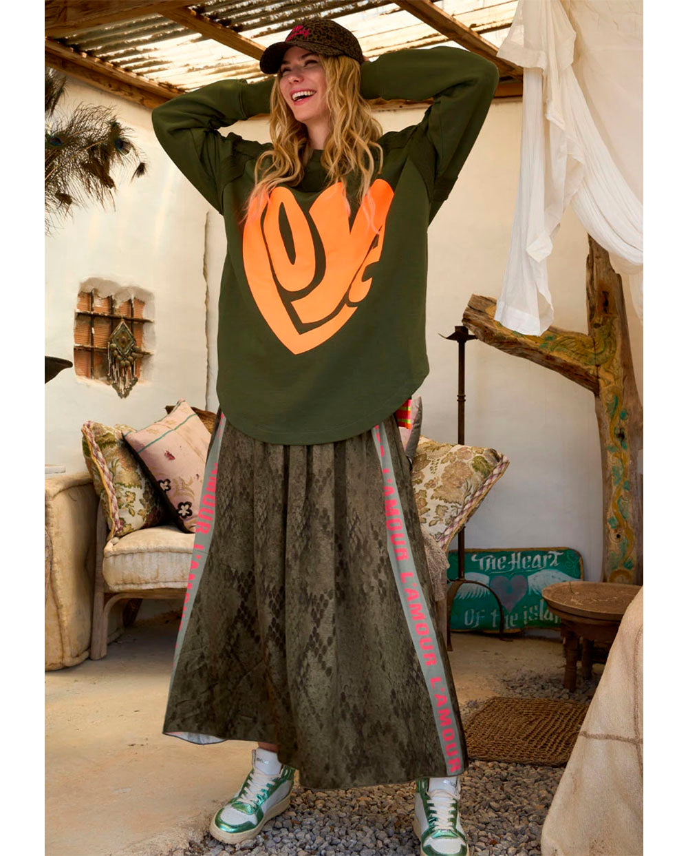 Sudadera larga Love verde Miss Goodlife