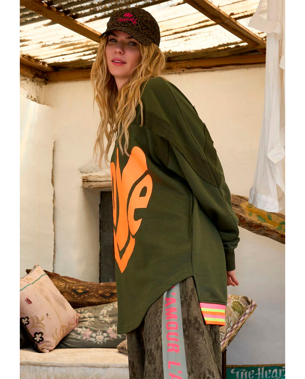 Sudadera larga Love verde Miss Goodlife