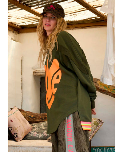 Sudadera larga Love verde Miss Goodlife