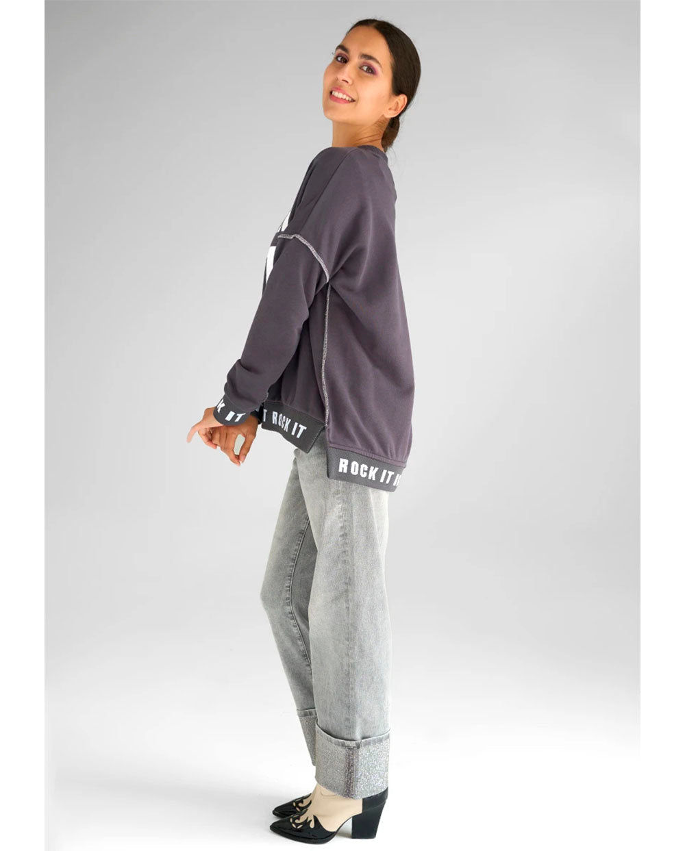 Sudadera Rock It Strass gris antracita Miss Goodlife