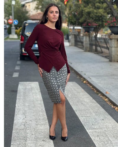Falda denim gris tachas Odi et Amo