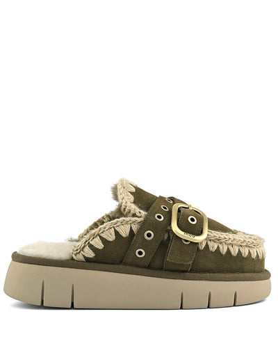 Mou Bounce Clog metal hebilla verde musgo