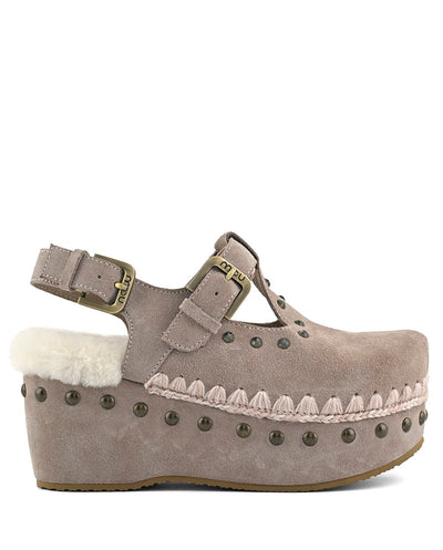 OU suede clog with stones gris claro