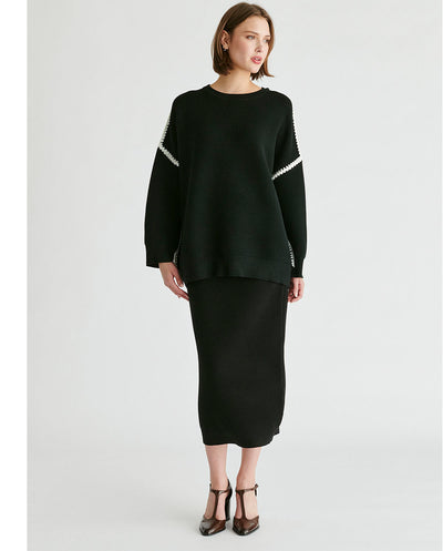 Jersey Canalé bordado negro Paisie London