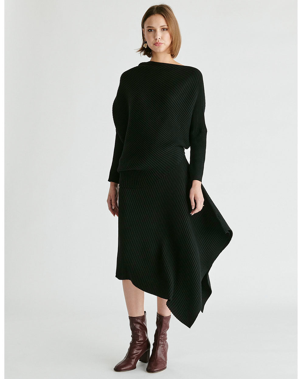 Falda punto drapeado negro Paisie London