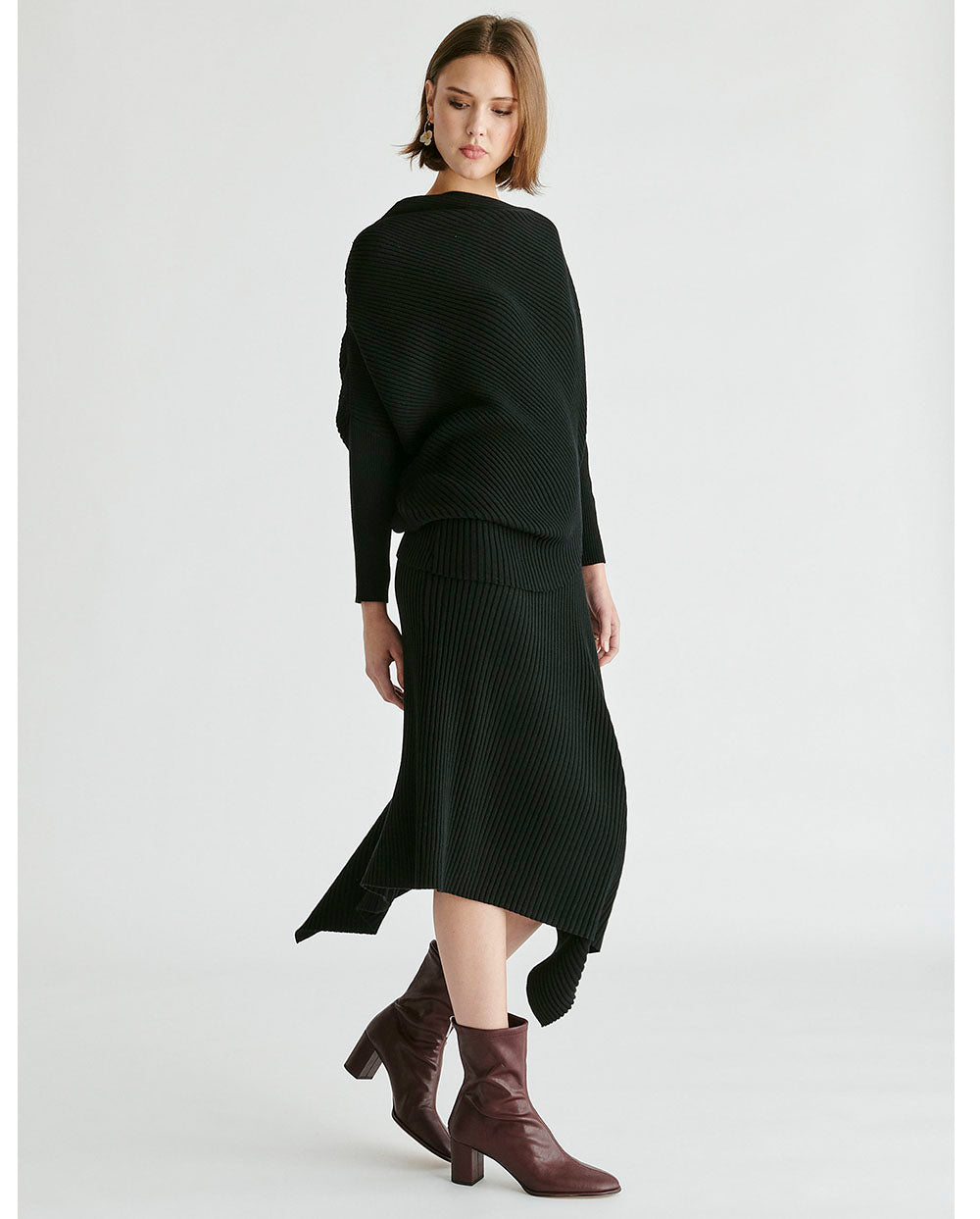 Falda punto drapeado negro Paisie London