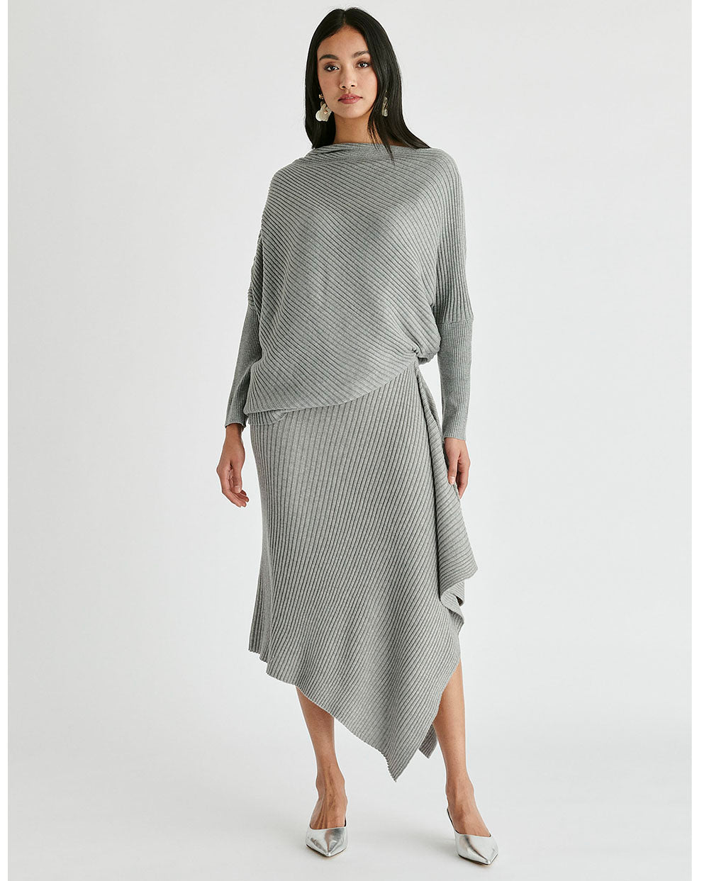 Falda punto drapeado gris Paisie London