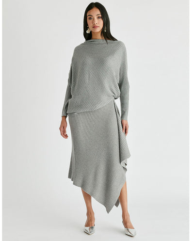 Falda punto drapeado gris Paisie London