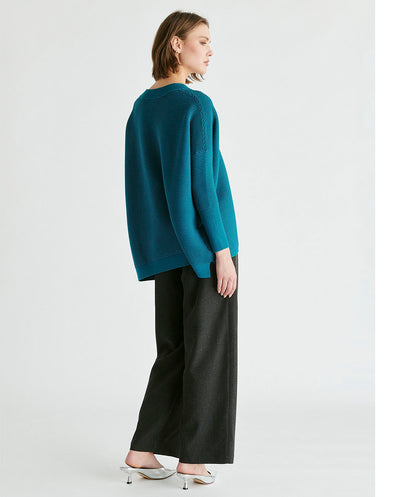 Jersey Canalé cuello pico azul oceano Paisie London