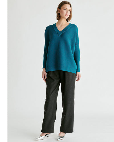 Jersey Canalé cuello pico azul oceano Paisie London
