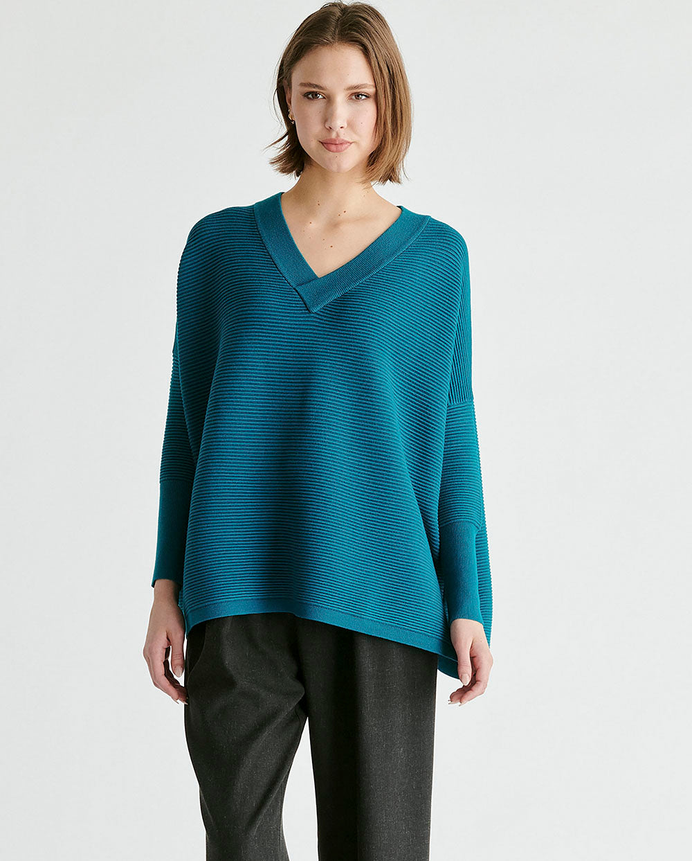 Jersey Canalé cuello pico azul oceano Paisie London