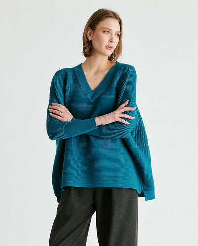 Jersey Canalé cuello pico azul oceano Paisie London