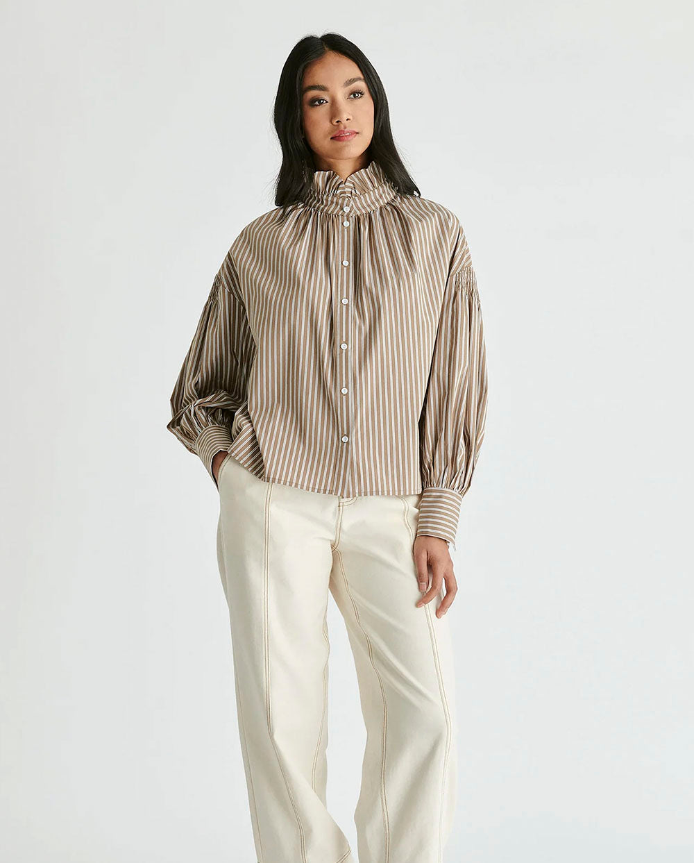 Camisa mangas rayas caqui Paisie