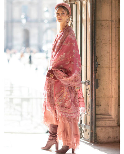 Poncho lana bordado rosa Poc a Poc