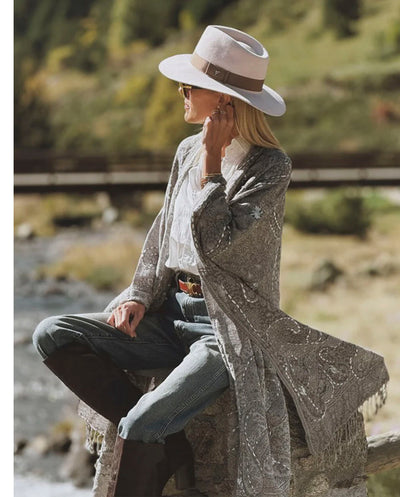 Poncho lana bordado gris Poc a Poc