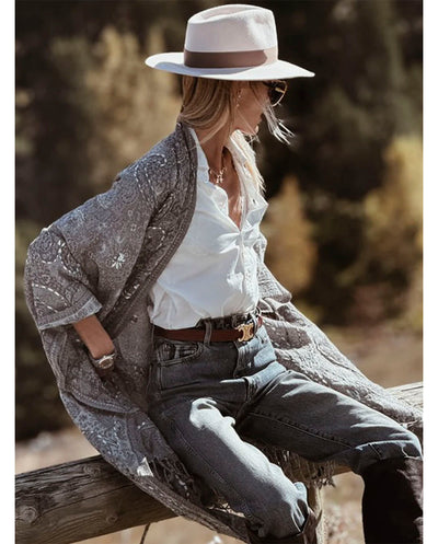 Poncho lana bordado gris Poc a Poc