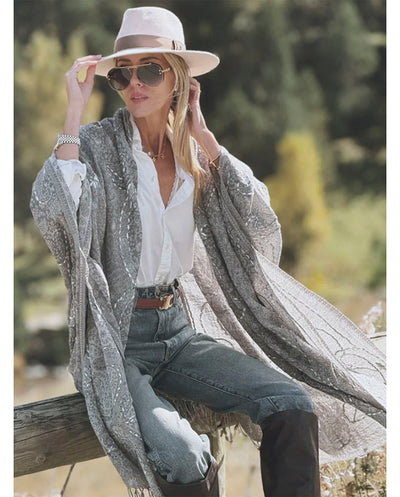 Poncho lana bordado gris Poc a Poc