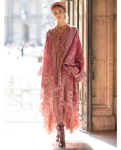 Poncho lana bordado rosa Poc a Poc