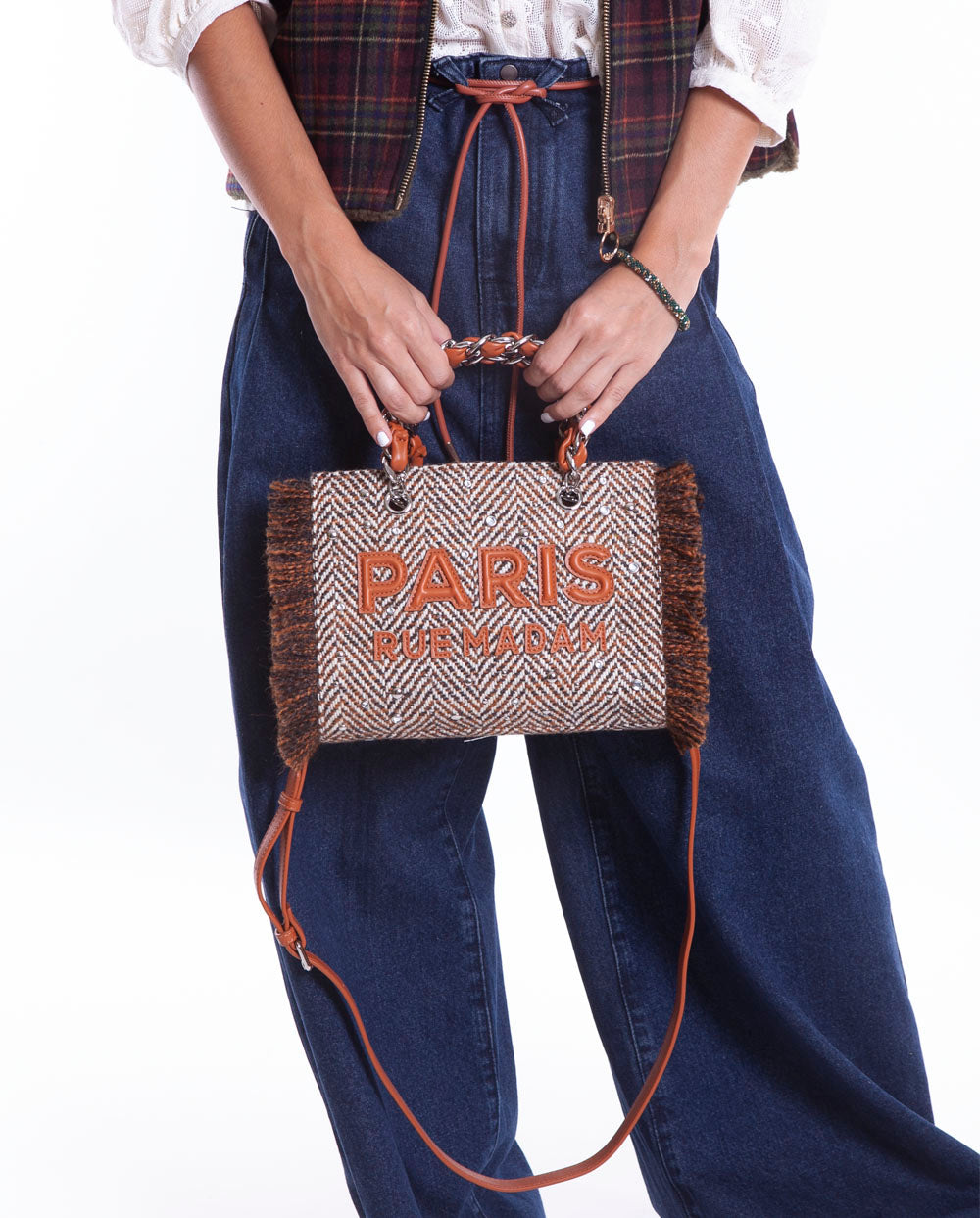 Bolso Mini Tote Harris textura lana cognac Rue Madam Paris