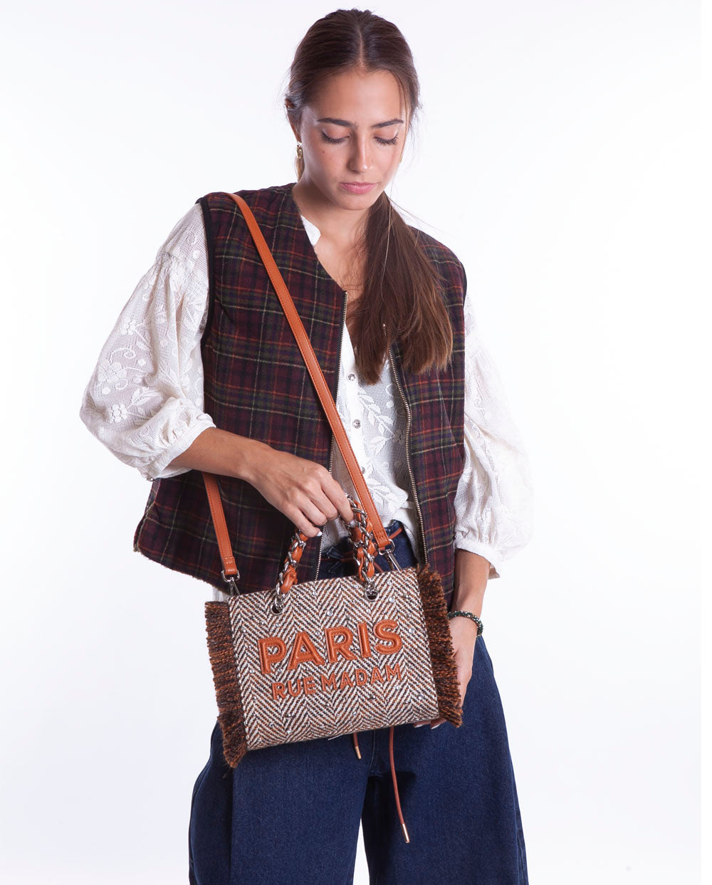 Bolso Mini Tote Harris textura lana marrón Rue Madam Paris