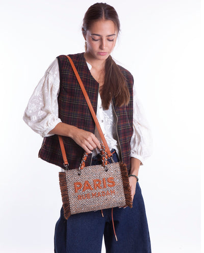 Bolso Mini Tote Harris textura lana marrón Rue Madam Paris