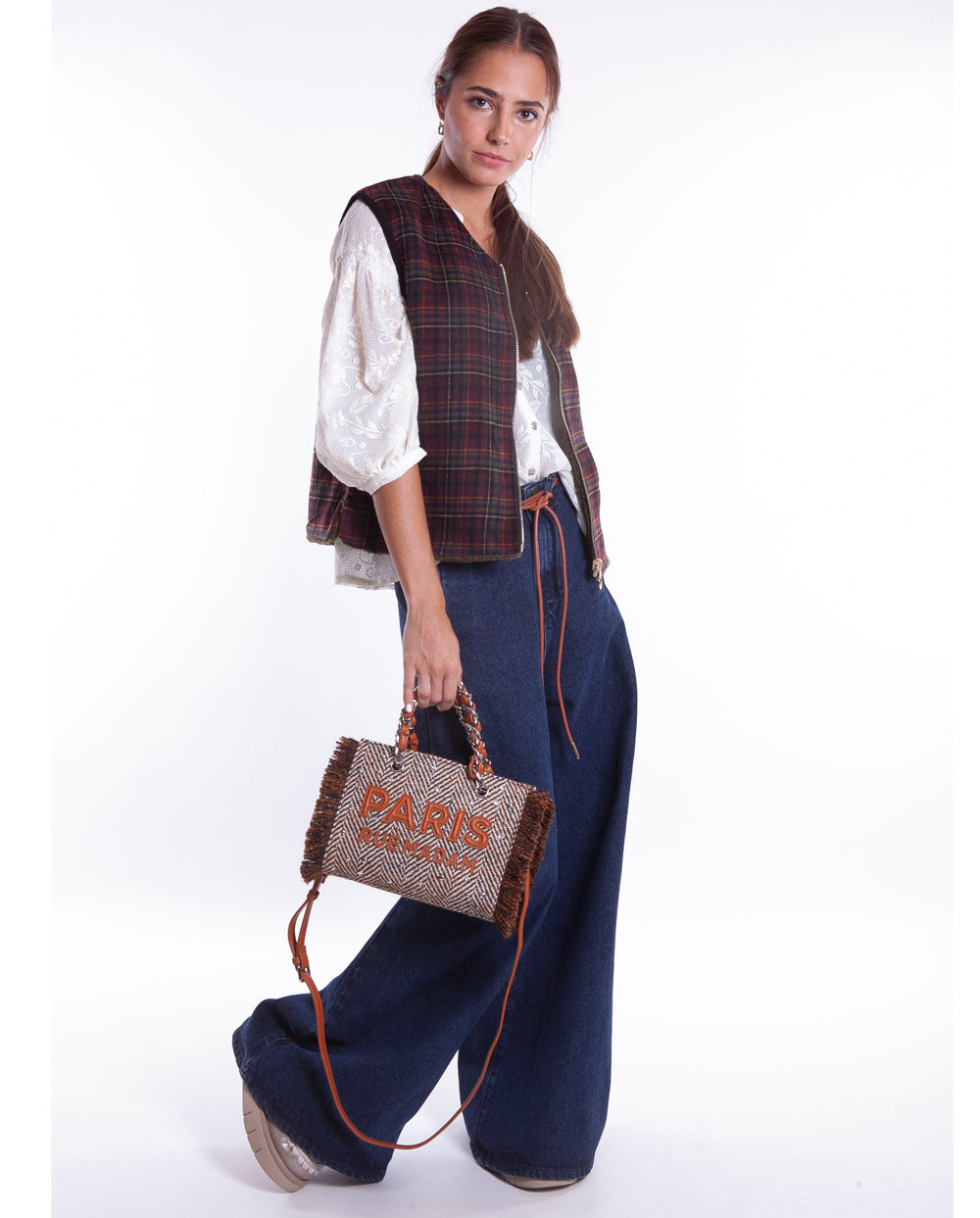 Bolso Mini Tote Harris textura lana marrón Rue Madam Paris