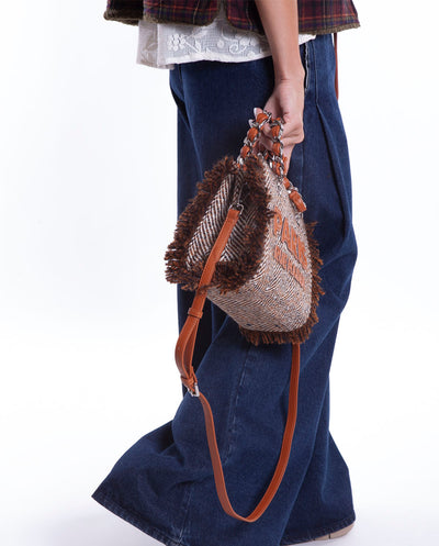 Bolso Mini Tote Harris textura lana marrón Rue Madam Paris