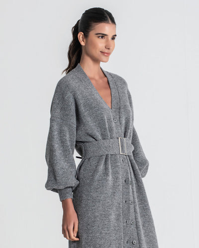 Vestido cardigan punto con cinturón gris Rüga