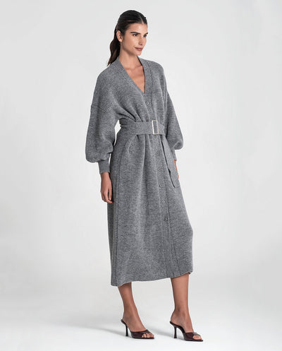Vestido cardigan punto con cinturón gris Rüga