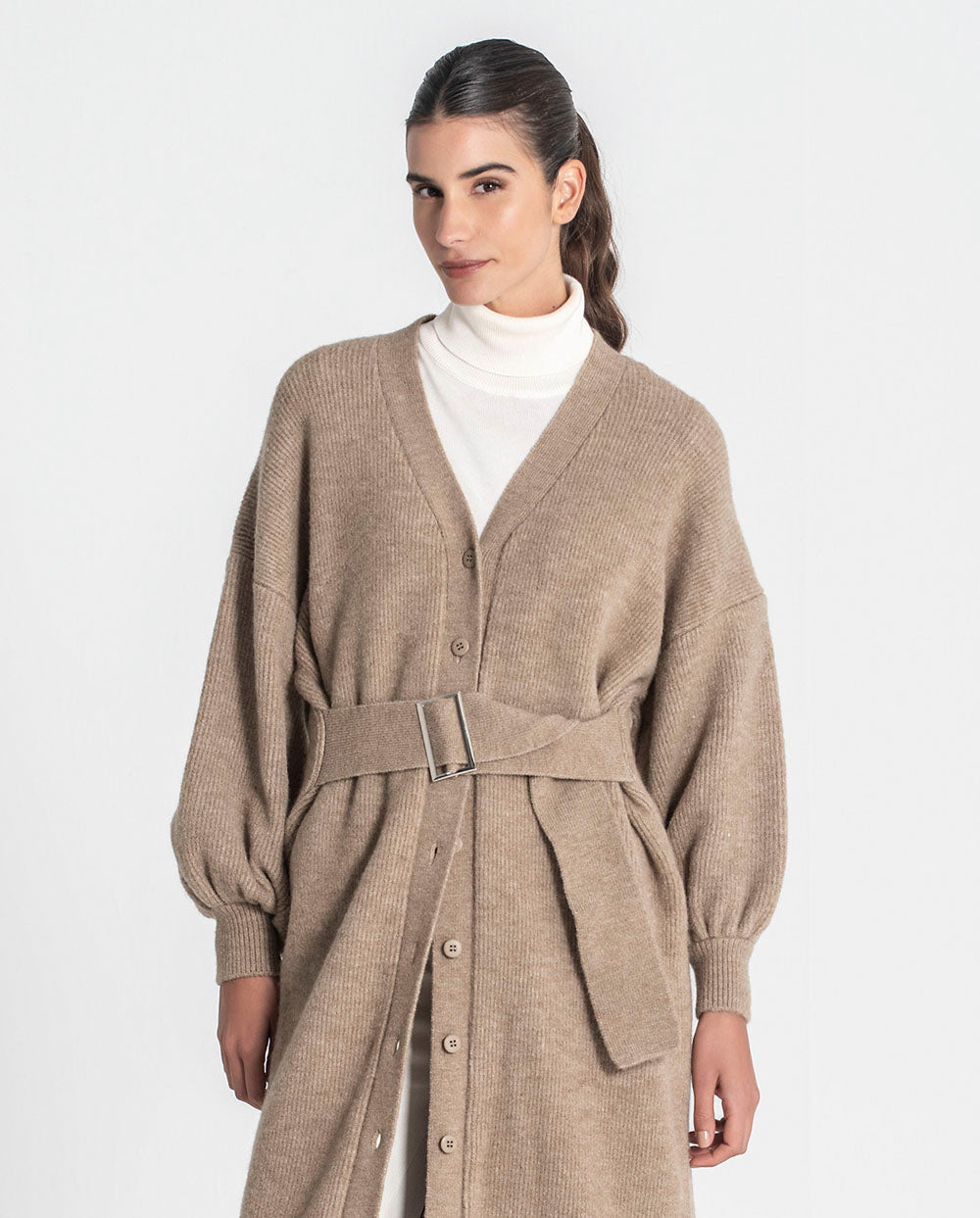 Vestido Cardigan de punto con cinturón topo Rüga